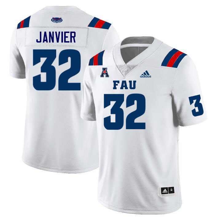 Florida Atlantic Owls #32 Curtis Janvier College Football Jerseys Stitched Sale-White
